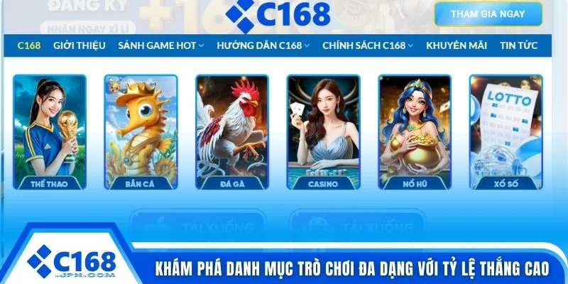 Giới Thiệu Cổng Game C168 2 Khám phá danh mục trò chơi đa dạng với tỷ lệ thắng cao